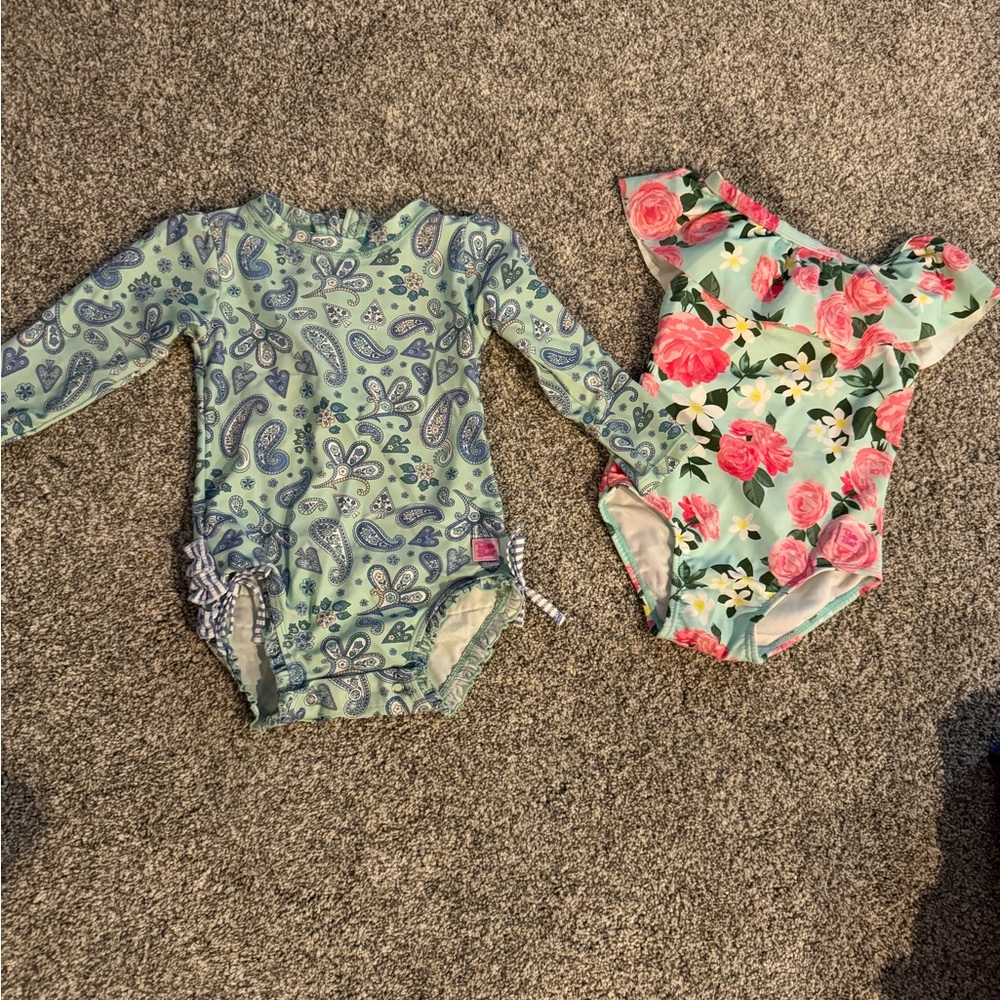Ruffle Butts Green Paisley and Floral Bodysuit Set